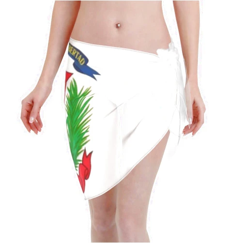 ZJHFSGMY Flag of The Dominican Republic Women Chiffon Short Scarf Lightweight and Compact, Easy to Carry. Beach Sarong Cover Wrap Skirt Bikini Swimwear Cover Ups Black
