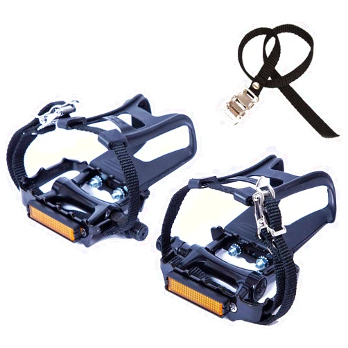YBEKI Bike Pedals with Clips and Straps, for Exercise Bike, Spin Bike and Outdoor Bicycles, 9/16-Inch Spindle Resin/Alloy Bicycle Pedals, Half Year Warranty