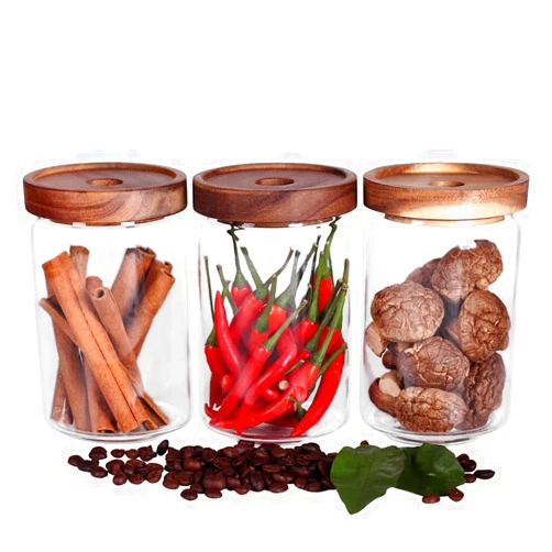 SAIOOL Glass Jars, Food Storage Containers with Airtight Acacia Lids, 20FL OZ(600ml) Glass Canisters Set-3, Clear Containers Suit for Storing Tea, Coffee, Flour, Candy, Cookie, Rice, Sugar, Pasta