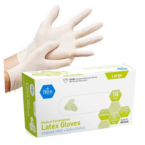 MED PRIDE Medical Latex Examination Gloves (Large, 100-Count) Ultra-Strong 5 mil Thick, Disposable Powder-Free Gloves for Healthcare & Food Handling Use
