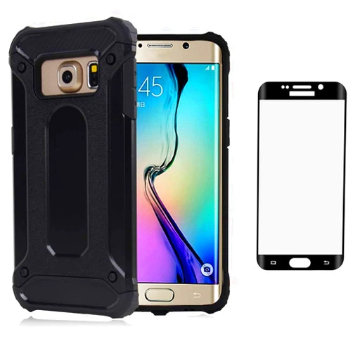 Asuwish Phone Case for Samsung Galaxy S6 Edge Plus with Tempered Glass Screen Protector Cover and Cell Accessories Slim Silicone Dual Layer Glaxay S6edge + S 6edge 6s 6 Edge+ Women Men Cases Black
