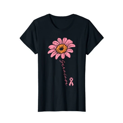 Breast Cancer Awareness Shirts For Women Gifts Sunflower Pink Ribbon Breast Cancer Survivor Awareness Women T-Shirt