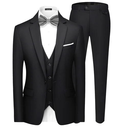 MAGE MALE Men's 3 Pieces Suit Elegant Solid One Button Slim Fit Single Breasted Party Blazer Vest Pants Set