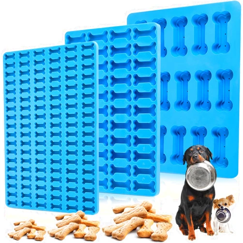 Nuogo Dog Treat Molds for Baking and Freezing 3 Pcs 15, 44, 108 Cavity Dog Bone Silicone Mold Blue Non Stick Dog Biscuit Molds for Biscuits Pudding Chocolate Cookie Candy, Oven Microwave Freezer Safe