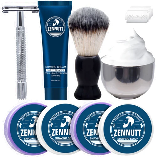 ZENNUTT 4 Packs Shaving Soap w/Shaving Bowl,Shaving Brush,Shaving Cream,Unqiue Gift Set Mens Shaving Kit for Christmas Stocking Stuffers for Him Boyfriend Dad Adult Husband Birthday Valentines Day