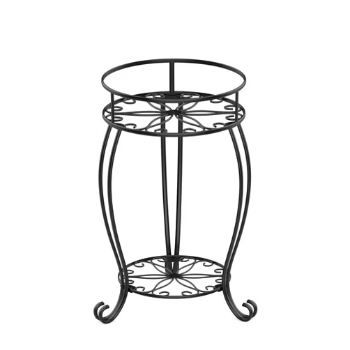 FaithLand Plant Stand, Heavy Duty Metal Planter Holder Indoor Outdoor, 2 Tier Round Potted Supports Rack, Corner Display Shelf Black