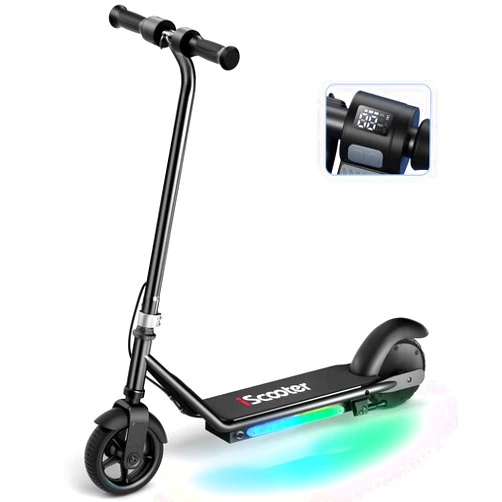 iScooter IK3 Electric Scooter for Kids Ages 6-14, 150W Motor, LED Display, 3 Speeds Adjustable, Colorful Lights, Double Brake, Kids Electric Scooter with Magnetic Charging, Gifts for Kids