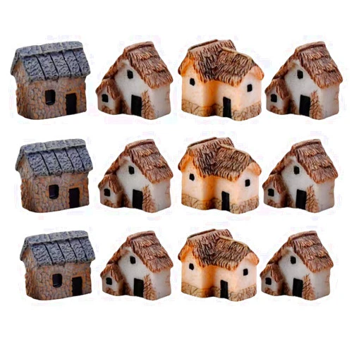 MHFOOU 12 Pieces Miniature Fairy Garden Stone House, Resin Moss Fairy Mini Fairy Cottage House, Mini Fairy Stone Cottage Tiny House for Home Decoration Outdoor Décor