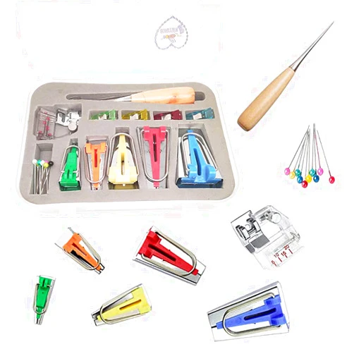 HONEYSEW Bias Tape Maker Kits All 5 Sizes 6MM 9MM 12MM 18MM 25MM Binding Foot Craft Clips Awl Quilter's Pin