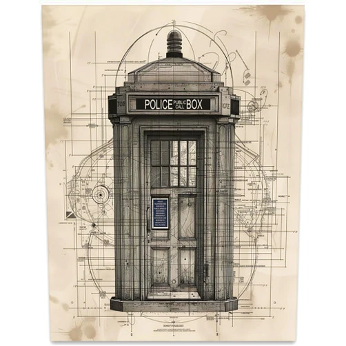 Lone Star Art Schematic Blueprint art of Classified TARDIS - Gifts for Engineers, Whovians, & Fans of British TV Series Doctor Who-11x14 Unframed Poster for Home Bar, Recreational Area, or Entertainment Media Room
