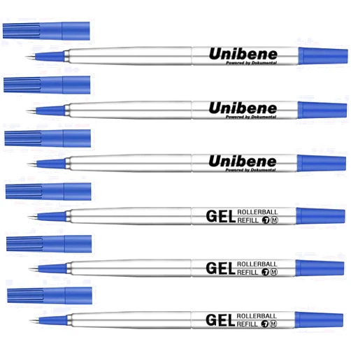 Unibene Parker Compatible Rollerball Refill 6 Pack, 0.7mm Medium Point - Blue, Smooth Writing Replaceable German Gel Ink Pen Refills for IM Sonnet Urban Pens