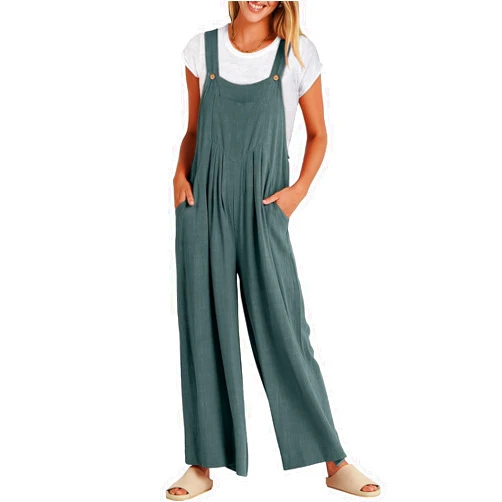ANRABESS Womens Jumpsuits Overalls Wide Leg Casual Summer Outfits Linen Rompers Jumpers Sleeveless Straps 2024 Clothes