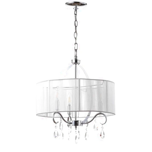 SAFAVIEH Lighting Collection New Vienna Modern Shabby Chic Farmhouse Glam White Shade/ Chrome 18-inch Diameter 3-light Adjustable Hanging Chandelier Light Fixture (LED Bulbs Included)