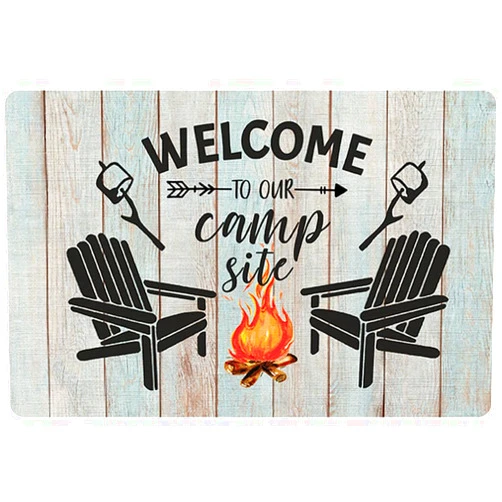 Auomily Camper Themed Decorative Doormat, Camping Floor Mat, Rustic Welcome to Our Camp Site Farmhouse Decor for Home Indoor Outdoor Front Porch Door Mat (17 x 30 Inch)