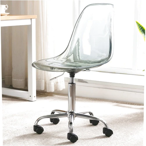 Villeston Acrylic Clear Desk Chair, Modern Small Cute Armless Vanity Rolling Plastic Chair Home Office Lucite Ghost Chairs with Adjustable Height and Wheels Black