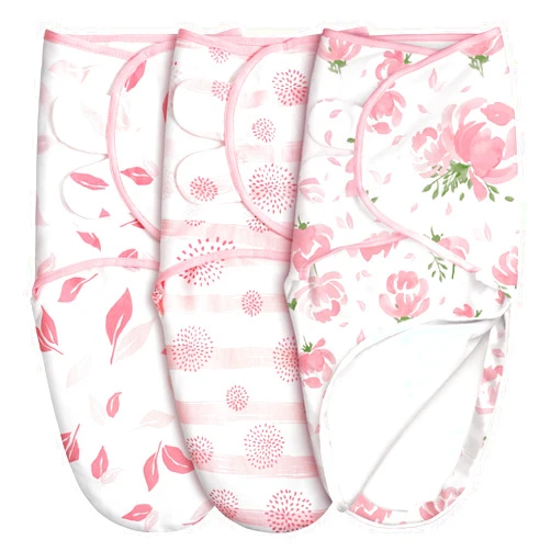 GLLQUEN BABY Baby Swaddle Sleep Sacks with Zipper - 3-Pack Newborn Swaddling Sack, Baby Swaddles Sleep Sack 0-3 Months,Pink Floral or Leaves, Swaddling Blankets 3 Pack Wrap Set, Easy Change Swaddle