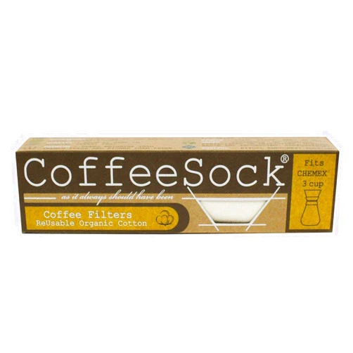 CoffeeSock ’The Original’ Reusable 100% Organic Cotton Coffee Filters - 2 pack Chemex® Filters 3 cup fit | Coffee Sock Cloth Coffee Filter | Organic Cotton Alternative – Zero-waste & Eco-Friendly -X3