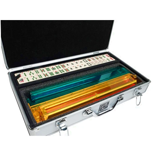 White Swan Mah Jongg Set - Ivory Tiles - Modern Pusher Arms - Aluminum Case - Silver