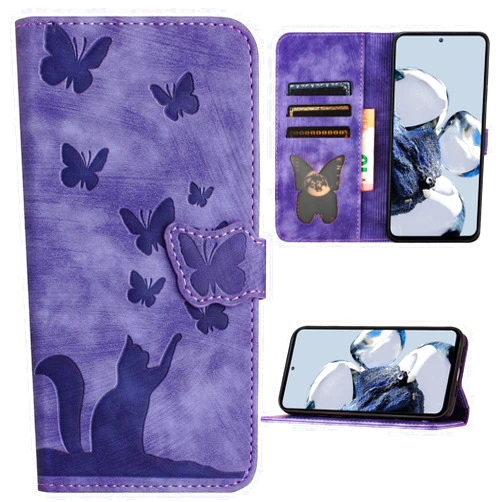 XYX Wallet Case for Samsung A25 5G, Butterfly Cat Pattern PU Leather Folio Phone Case Cover with Card Slots for Galaxy A25 5G, Purple