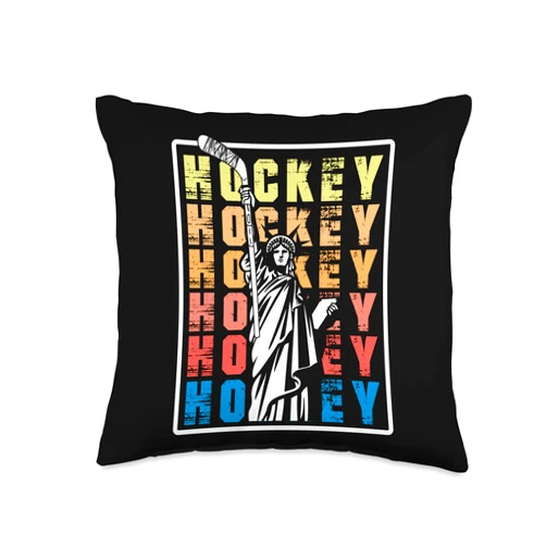 Winter Sport Hockey Player Penalty Team Game Gift Ice Hockey Statue Of Liberty Hockey Stick Puck Goal Coach Throw Pillow