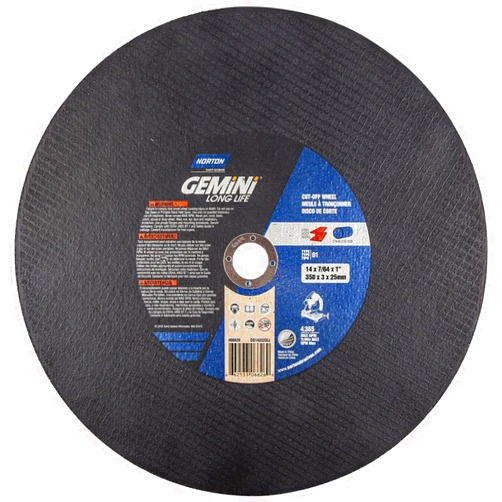 Norton Gemini Long Life Chop Saw Reinforced Abrasive Cut-Off Wheel, Type 1 Flat, Aluminum Oxide, 1