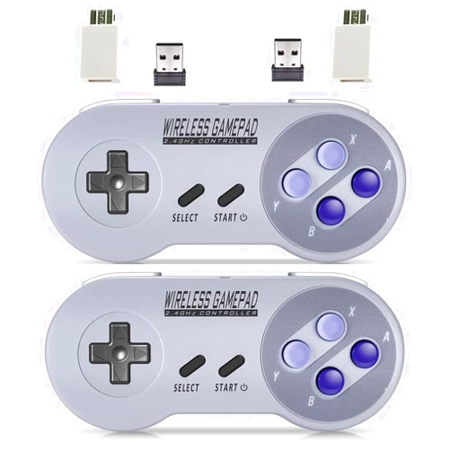 ZAMPAM Wireless Controller for Mini SNES (Classic Edition, Only Works with Original Mini SNES Gamepad with USB Wireless Receiver Compatible with Switch, Windows,iOS,Liunx,Android Device (2 Packs)
