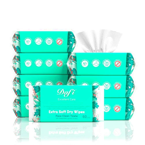 DAFI Disposable Face Towels, Dry Wipes Total 480 Count, Extra Thick Soft Facial Towels for Sensitive Skin, Makeup Removing, Cleansing, Nursing, Travel, 7×8 Inches，Pack of 8