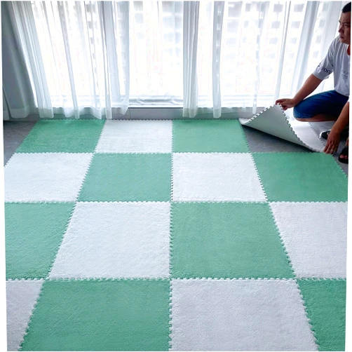 KLYso 30.72sq.ft (32 Piece 12x12x0.4in) Thicken Interlocking Foam Tiles, Fluffy Plush Square Jigsaw Puzzle Mat, EVA Foam Mat(White+Mint Green)