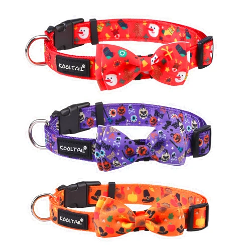 KOOLTAIL Holiday Dog Collars for Medium Dogs, Halloween Thanksgiving Christmas 3 Packs Dog Collars, Adjustable Festival Fall Dog Collars with Bow Tie for Small Medium Large Dogs Pets Boys and Girls