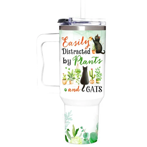 SUFAVN Gardening Gifts for Women - Cat Lovers - Christmas, Birthday Gifts - Plant Lady Cup, Gardener Tumbler with Handle - 40oz