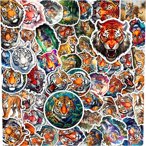 Amazefull 100 Pack Tiger Stickers (Large Size), Tiger Graphic Decal Sticker for Laptop, Phone, Car, Water Bottle, Stickers for Adult and Tiger Lovers