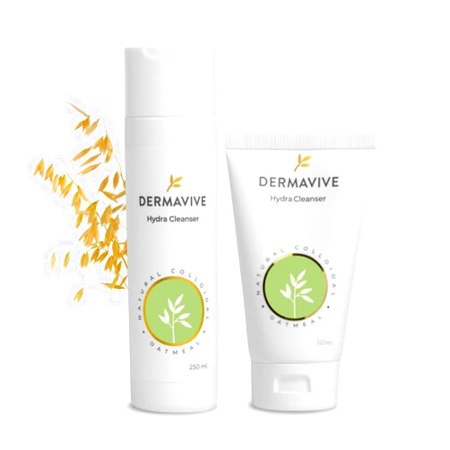 Dermavive Hydra Cleanser Bundle – Gentle Hydrating Facial Cleanser, Non-Irritating, Soap-Free, pH-Balanced Face Wash with Oatmeal & Vitamin E, 120ml + 250ml