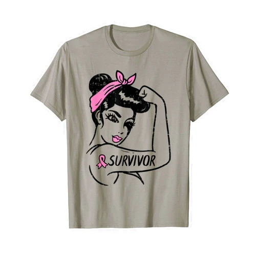 Women Breast Cancer Survivor Rosie Riveter Pink Awareness T-Shirt