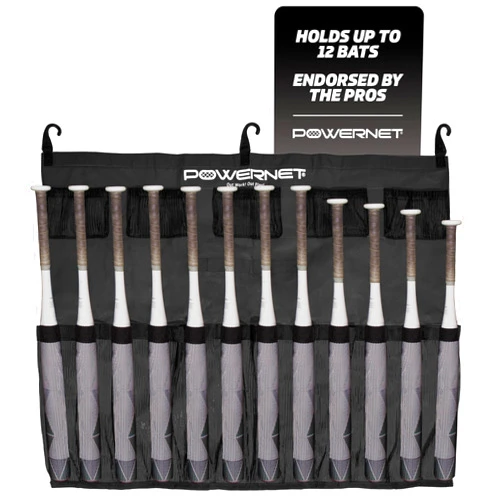 PowerNet Hanging Bat Bag Caddy for Baseball and Softball Teams, Dugout Organizer, Holds 12 Bats on Fence