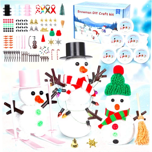 NUOLAN 12 Pack Modeling Clay DIY Snowman Kit, Christmas Build a Snowman Craft Kit for Kids, Creative Kids Air Dry Modeling Clay, Christmas Crafts Xmas Gift Stocking Stuffers for Kids