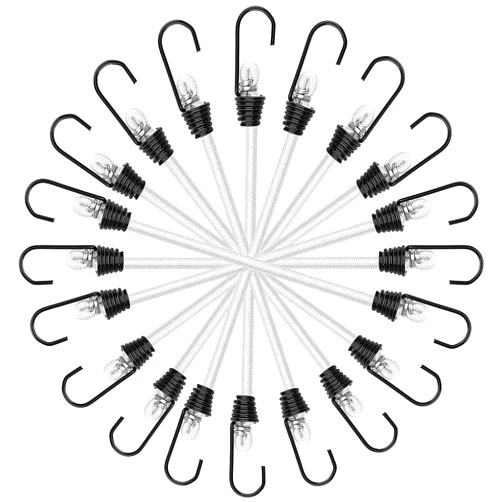 ZHOUBIN Small Bungee Cords with Hooks - 6 Inch Mini White Bungee Cords, 10 Pcs