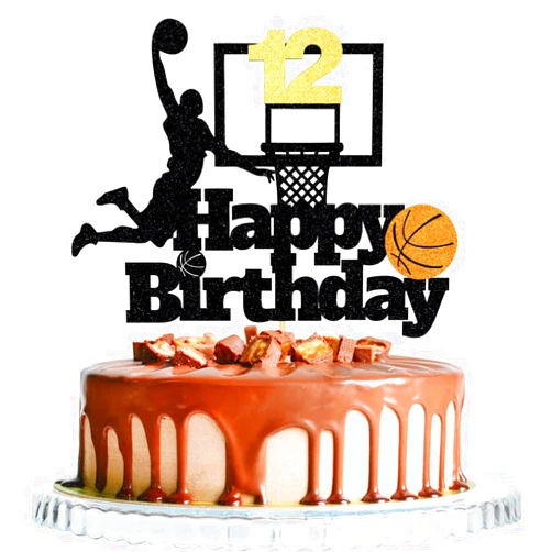 WRACKKIAR Basketball Happy 12th Birthday Cake Topper-Basketball Themed Birthday Party Cake Decoration-12 Years Birthday Party Supplies (12th)