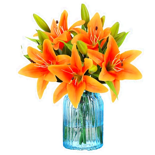 RERXN Artificial Tiger Lily Latex Real Touch Flower Home Wedding Party Decor,Pack of 5 (Orange)