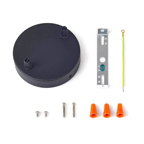BRIGHTTIA 2-Port Black Ceiling Canopy with Nylon Cord Grips - Plug-in Pendant to Hardwire Fixture Conversion Kit - 4.7in (120mm) Pendant Light Cover Plate - DIY Lighting Lamp Parts (BA-C102B)