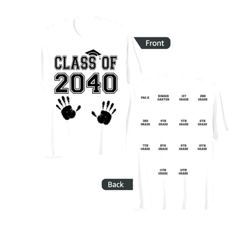 Class of 2040 Grow with Me Handprint On Back T-Shirt