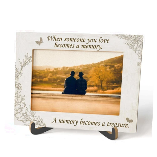 Qiwog Memorial Photo Frame - When Someone You Love Becomes a Memory Bereavement Wooden Tabletop Picture Frame with Stand - Memorial Gift for Loss of Loved One - Sympathy Gifts Home Office Decor -A51