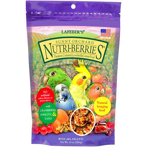 LAFEBER'S Sunny Orchard Nutri-Berries Pet Bird Food, Made with Non-GMO and Human-Grade Ingredients, for Cockatiels Conures Parakeets (Budgies) Lovebirds (Sunny Orchard 10 oz)