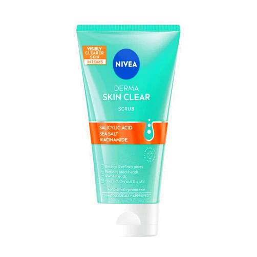 NIVEA Derma Skin Clear Anti-Blemish Peeling 150 ml – Exfoliating Clarifying Gel with Salicylic Acid, Sea Salt & Niacinamide for Pore-Refining Face & Body Care