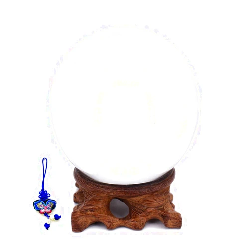 ZHAMS Crystal Ball 3 Inch (80mm) with Exquisite Root Carving Wood Stand (Clear)