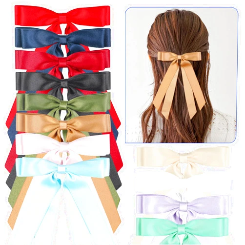 LuSeren 12 PCS Double Layer Hair Bows for Women, Hair Ribbon hair bows with Long Tail,Silky Satin hair bow clips for Women Accessories