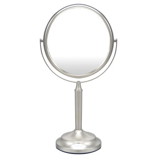Indecor Home H Halston Stainless Steel Makeup Vanity Mirror 1X/3X Magnification Round 360 Swivel Mirror for Desk, Bedroom, Bathroom (Brushed Nickel)