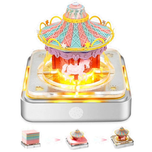 JOVELL 3D Calendar 2025 with LED Lights, Innovative Desk Time Piece Calendar 2025, Sculpture Calendar Memo Pads Paper for Office, Calendar That Makes Art, Christmas Gift for Colleagues Friends (Carousel)