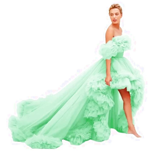 Lsadoraso Women's Strapless Tulle Prom Dresses High Low Ball Gowns Ruffles Formal Evening Party Gown with Trailing