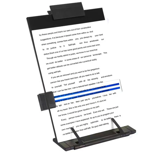 OSPNIEEK Desktop Document Holder Stand with 7 Adjustable Positions, Black Metal File Organizer Management Copyholder for Typing Speech Reading A4 Letter Music Book Tablet Office, with Paper Clip and Line Guide