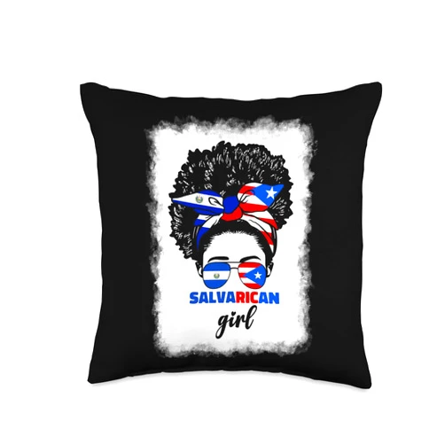 Salvadorian And Puerto Rican Girl Designs Co. Half Salvadorian and Puerto Rican Rico El Salvador Flag Gril Throw Pillow, 16x16, Multicolor